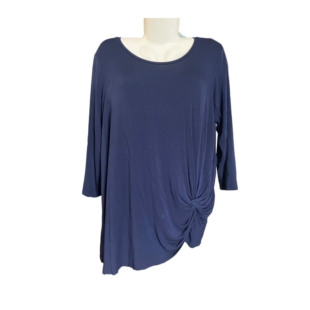 Westport Women's Navy Blue 3/4 Sleeve Asymmetrical Twist Hem Blouse SZ XL